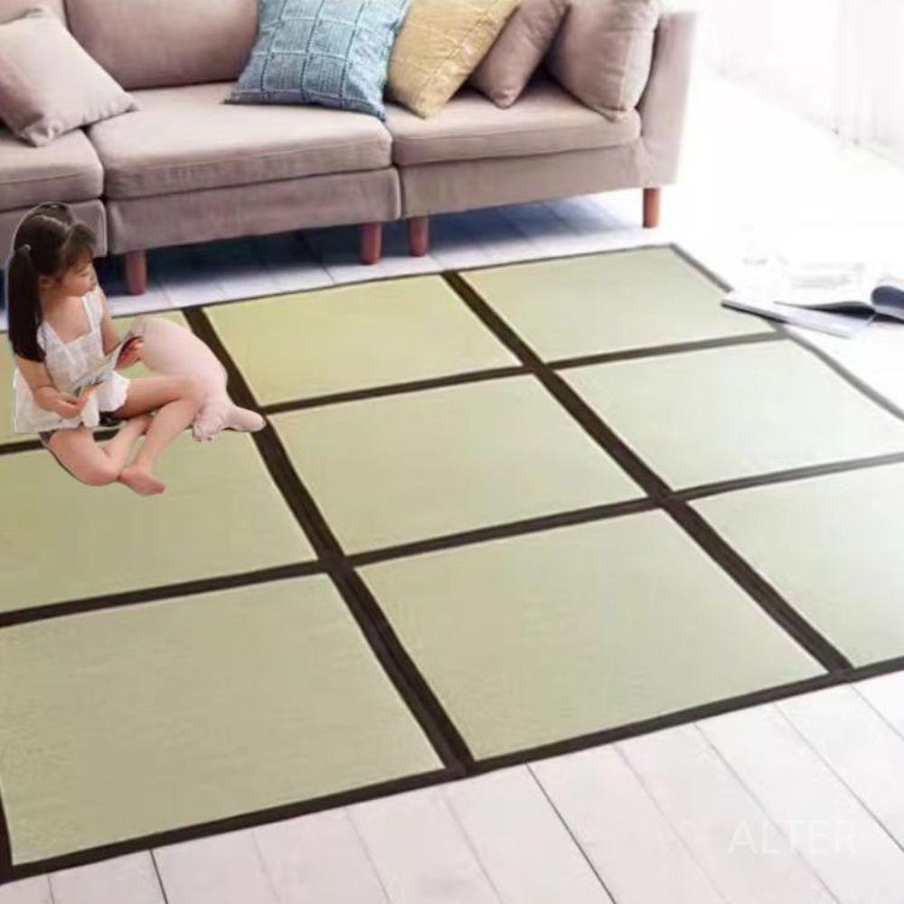 왕골 매트 고풍스런 도트 돗자리 카페트 거실 줄무늬 도트 패턴 195x195cm (9칸)+수납가방 - 상세 이미지 5