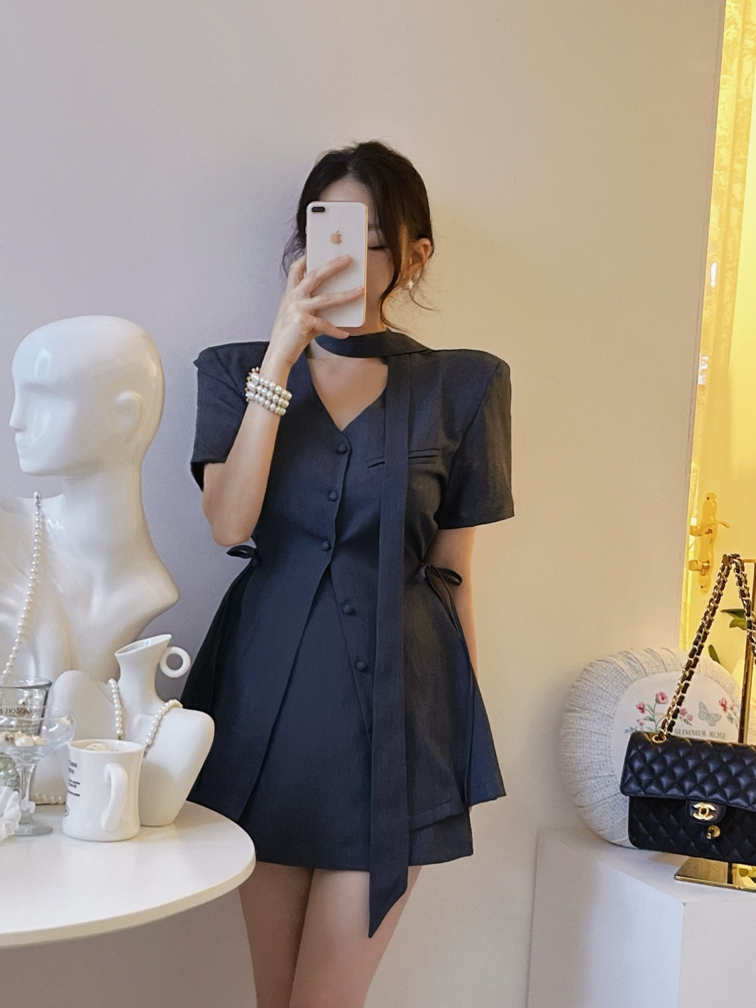 아워글래스 셋업 3piece SET (재킷+스커트+타이/스트랩,어깨패드,투피스,세트) [비비아레이디] - 상품 이미지
