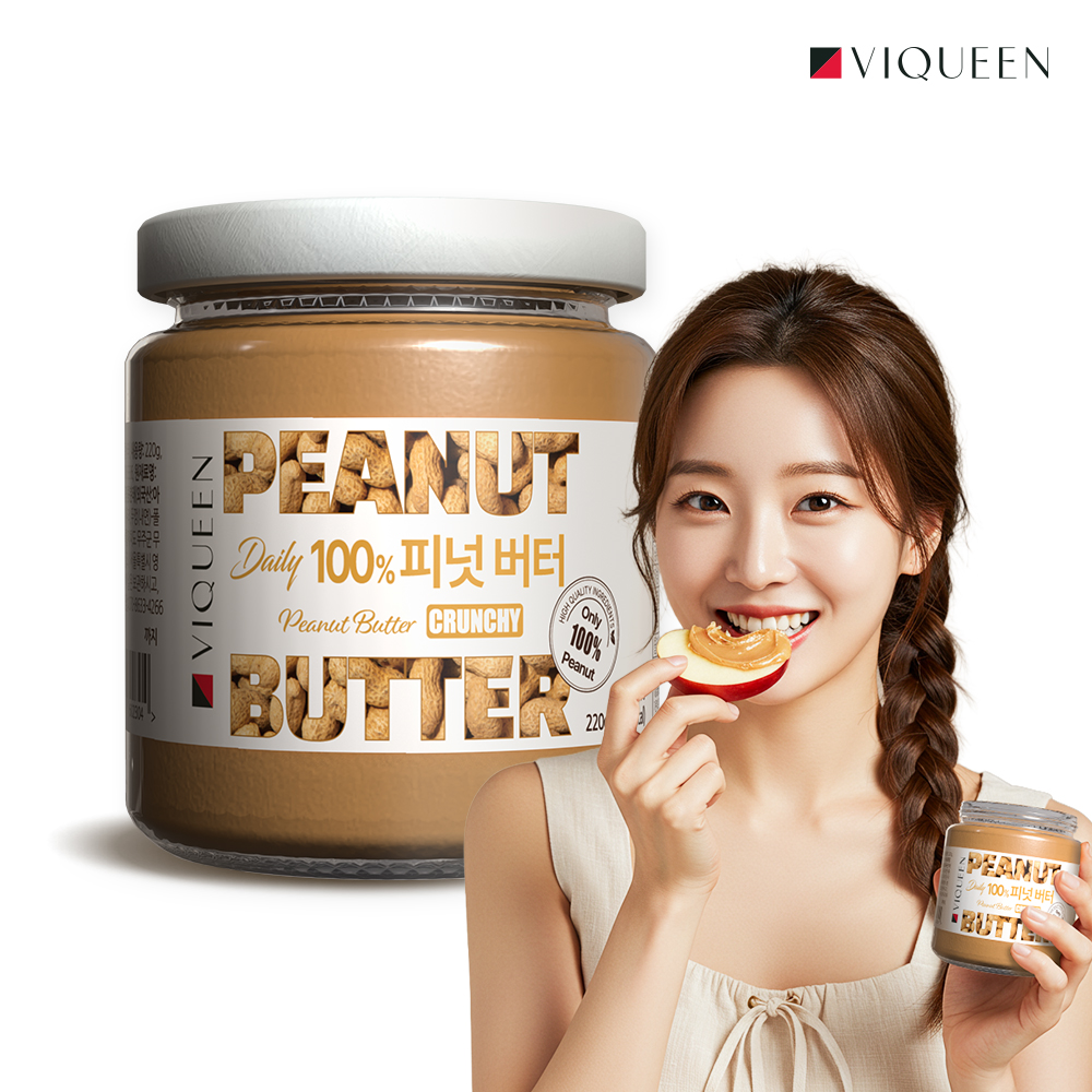 바이퀸 데일리 100% 땅콩버터 피넛버터 크런치 무첨가 220g, 1개