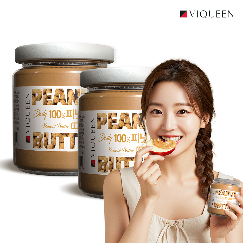 바이퀸 데일리 100% 땅콩버터 피넛버터 크런치 무첨가 220g, 2개