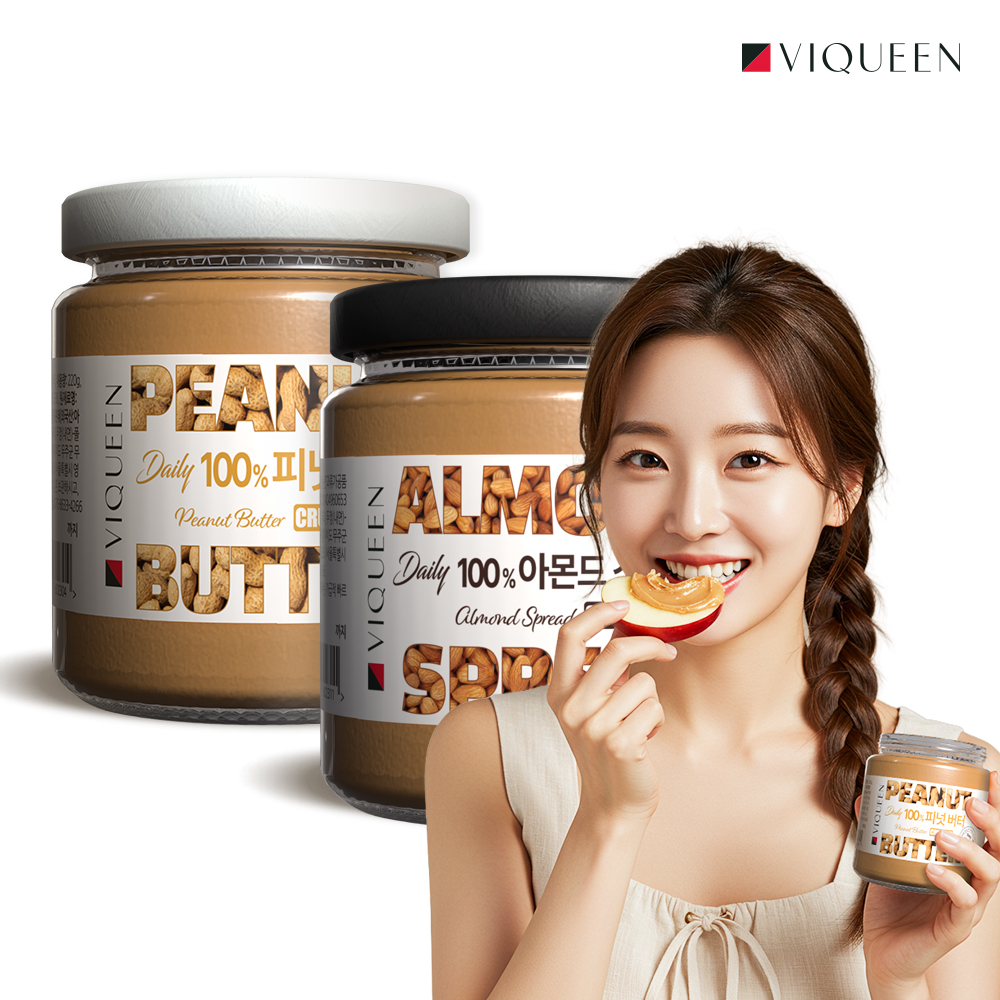 바이퀸 데일리 100% 무첨가 땅콩버터 1개 + 아몬드 버터 1개 세트