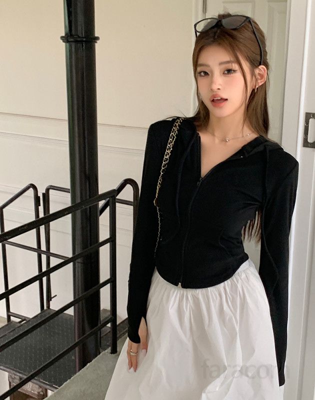 여자 루즈핏 데일리 기본 후드집업 긴팔 봄 가을 캐주얼 아우터 집업 점퍼 맨투맨 자켓 8249 - 상세 이미지 3