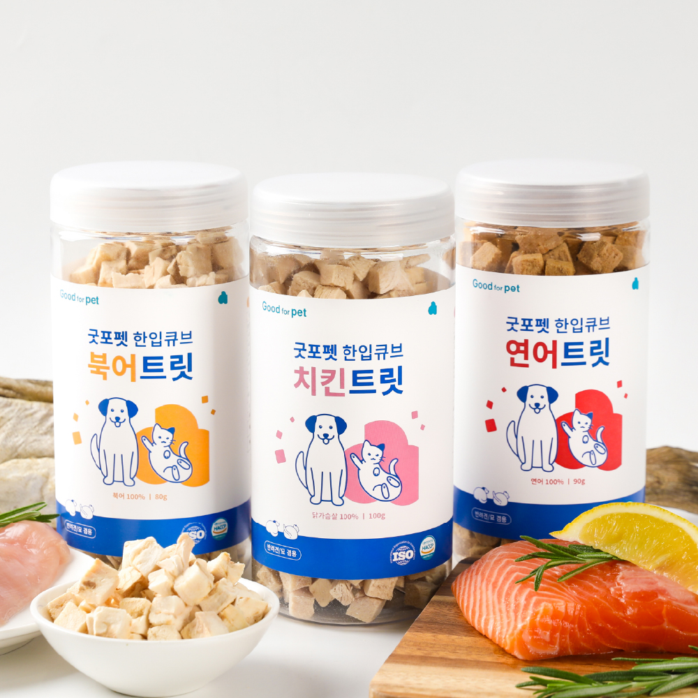 굿포펫 동결건조간식 트릿 원물100% 국내생산 북어 연어 치킨, 270g, 3개 - 메인 이미지