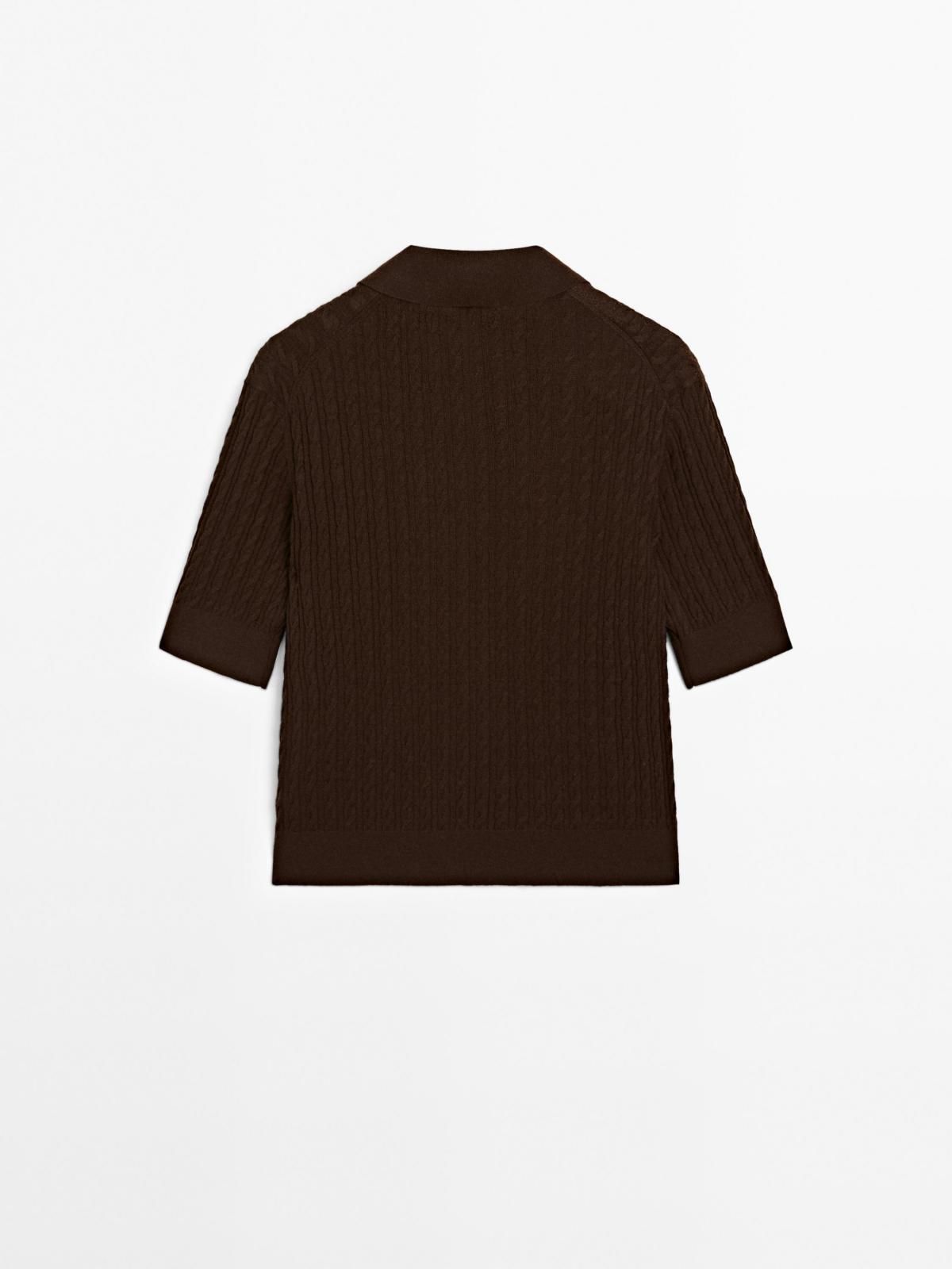 마시모두띠 울 블렌드 브레이드 니트 반팔 폴로 셔츠 5687/579 CHOCOLATE - 상세 이미지 2