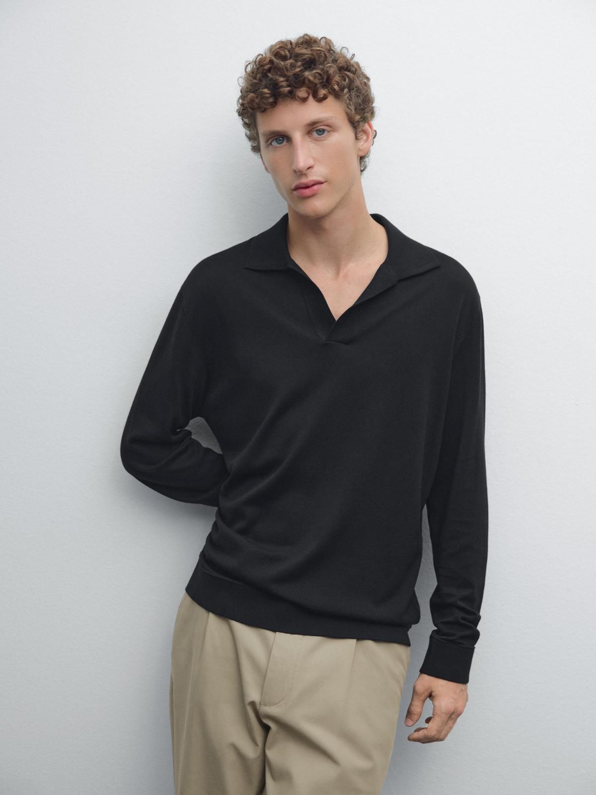 마시모두띠 브이넥 니트 폴로 스웨터 0961/206 BLACK