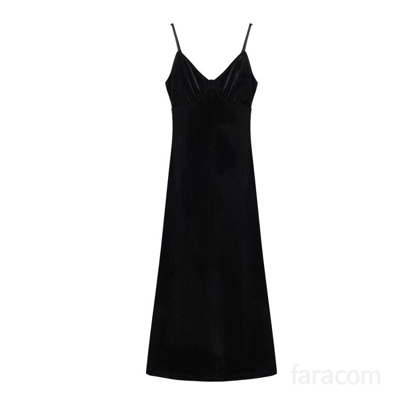 여자 가을 겨울 벨벳 슬립 뷔스티에 롱원피스 슬림핏 브이넥 끈조절 파티룩 8274 - 상세 이미지 4