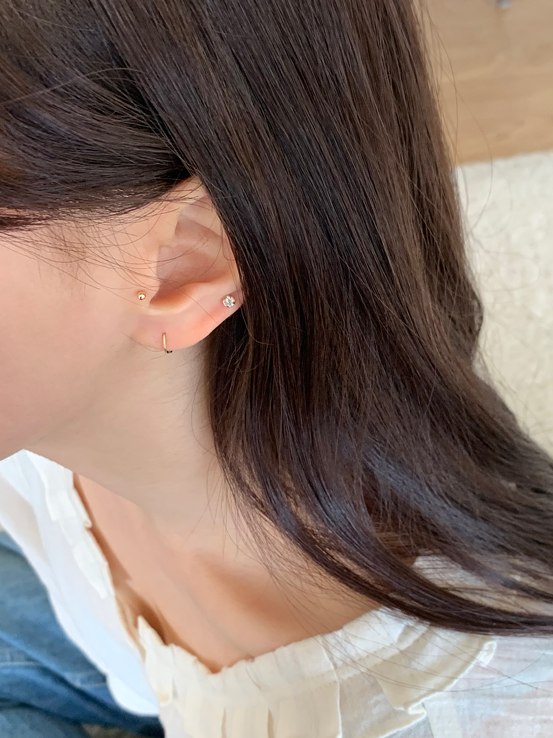 14k 미니 큐빅 피어싱 2mm 3mm 금 귀걸이 귓볼 귓바퀴 골드 피어싱 이미지 4