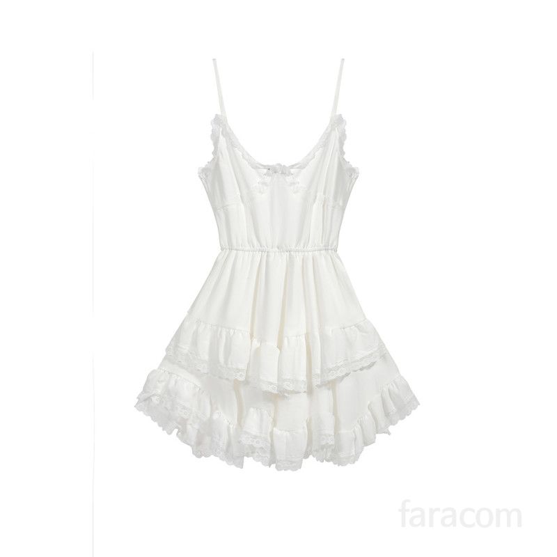 여자 러블리 레이스 캉캉 프릴 V넥 민소매 미니 원피스 여름 데일리 데이트룩 슬림핏 고무줄 허리 밴딩 드레스 8239 - 상세 이미지 5