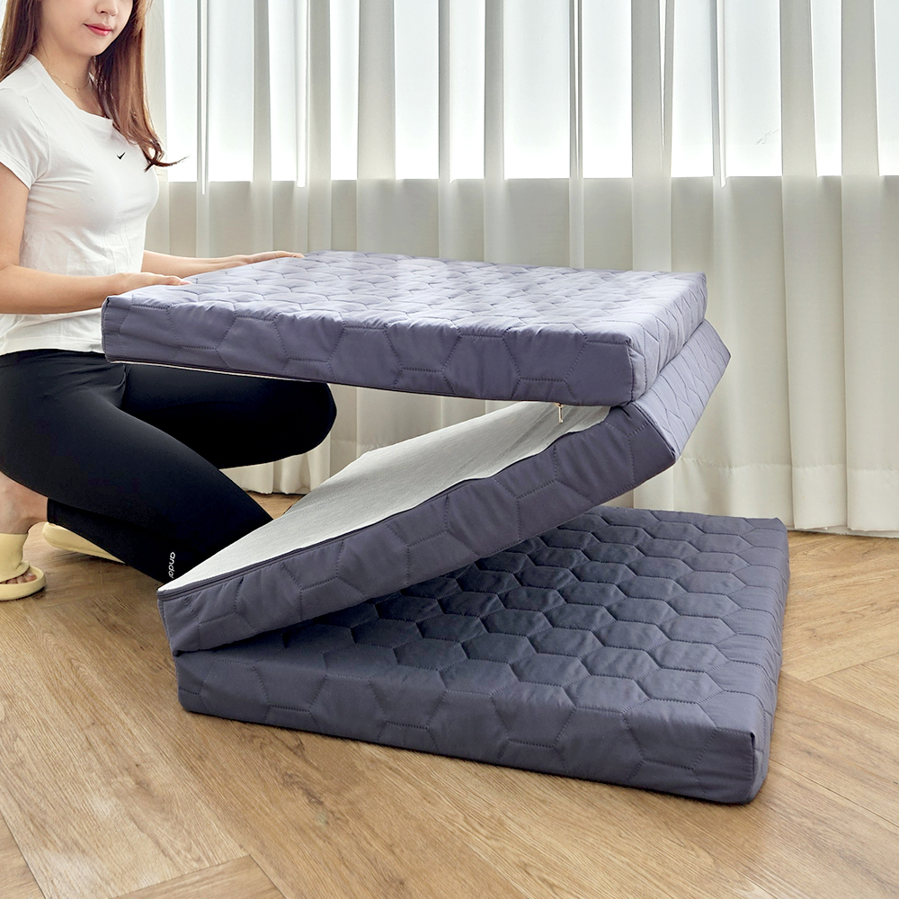 수면공학소 허리에좋은 단단한 3단 매트리스 바닥 수면매트 접이식 토퍼 차콜 9T MS