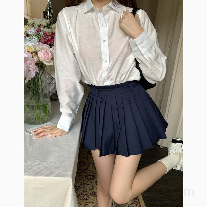 여자 봄 가을 긴팔 베이직 루즈핏 솔리드 셔츠 기본 카라 데일리 남방 오피스룩 블라우스 8538 - 상세 이미지 3
