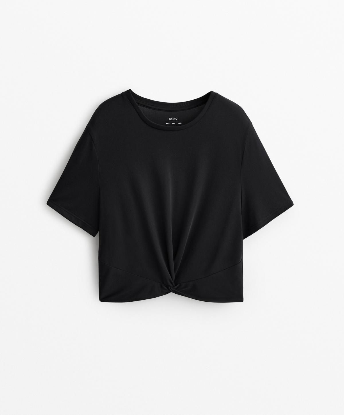 오이쇼 블랙 모달 매듭 크롭 반팔 티셔츠 3130/314 BLACK - 상품 이미지