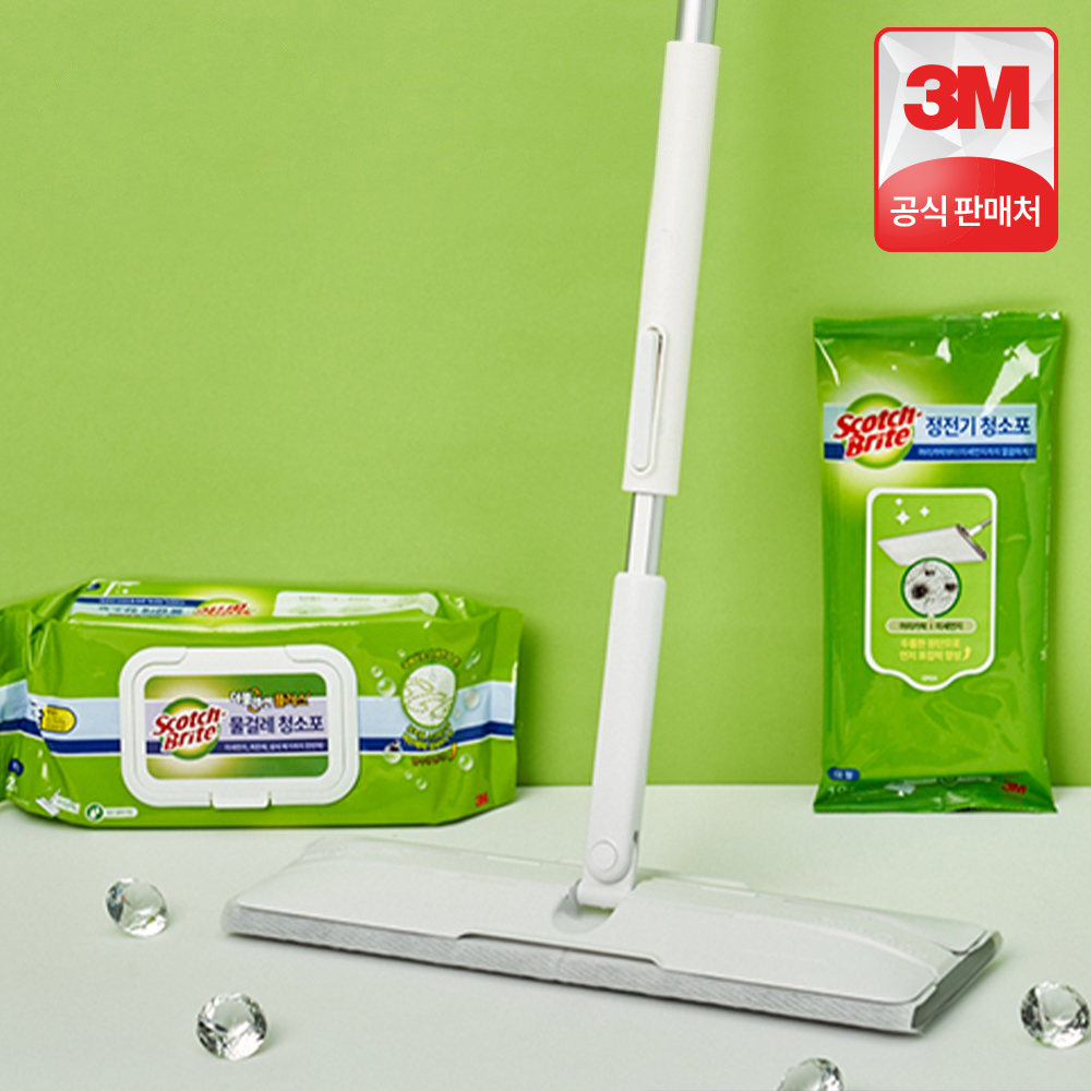 3M 스카치브라이트 올터치 더블액션 막대걸레 청소포 세트 (대형 막대+물걸레 20매+정전기 10매)