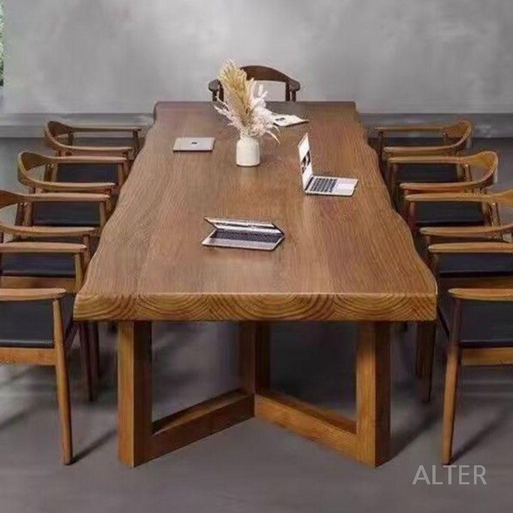 큰 테이블 대형 식탁 원목 회의실 와이드 우드슬랩 카페 갈색 160x70x75cm 두께 5cm 이미지 6