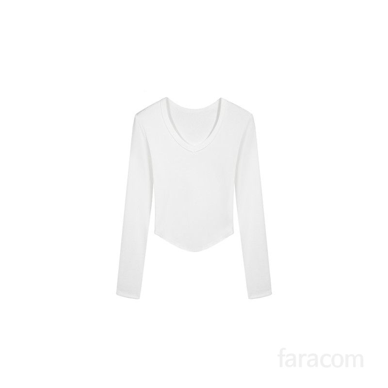 여자 봄 가을 U넥 헨리넥 골지 긴팔 티셔츠 언발란스 밑단 슬림핏 스판 데일리룩 이너티 8541 - 상세 이미지 5