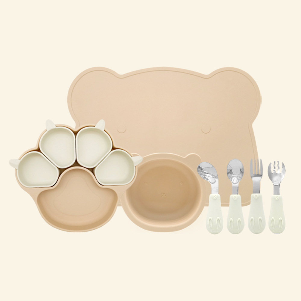 허밍베베 실리콘 이유식 얌얌 스타터 야옹이 유아 식판 세트