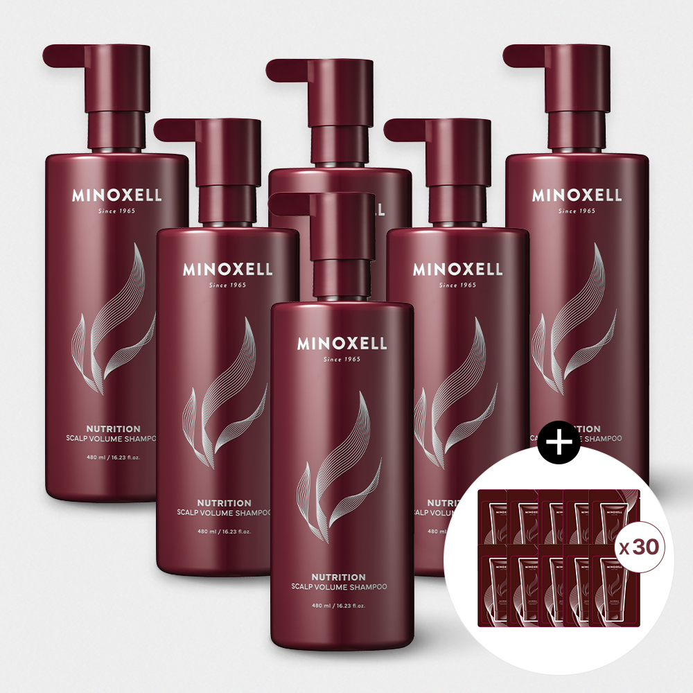 현대약품 마이녹셀 뉴트리션 스칼프 볼륨 탈모샴푸 480ml, 6개 + 트리트먼트 샘플 30매 - 상품 이미지