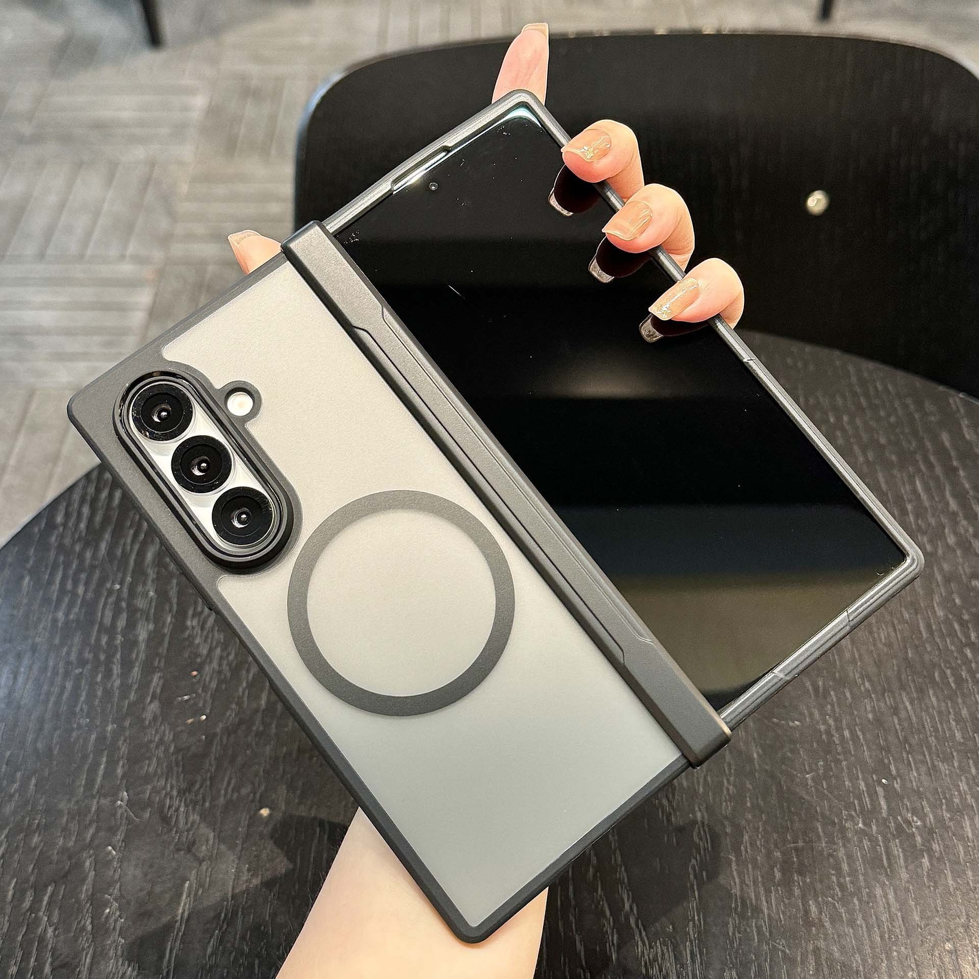 맥세이프 힌지보호 슬림범퍼 케이스 반투명블랙, 갤럭시Z 폴드7