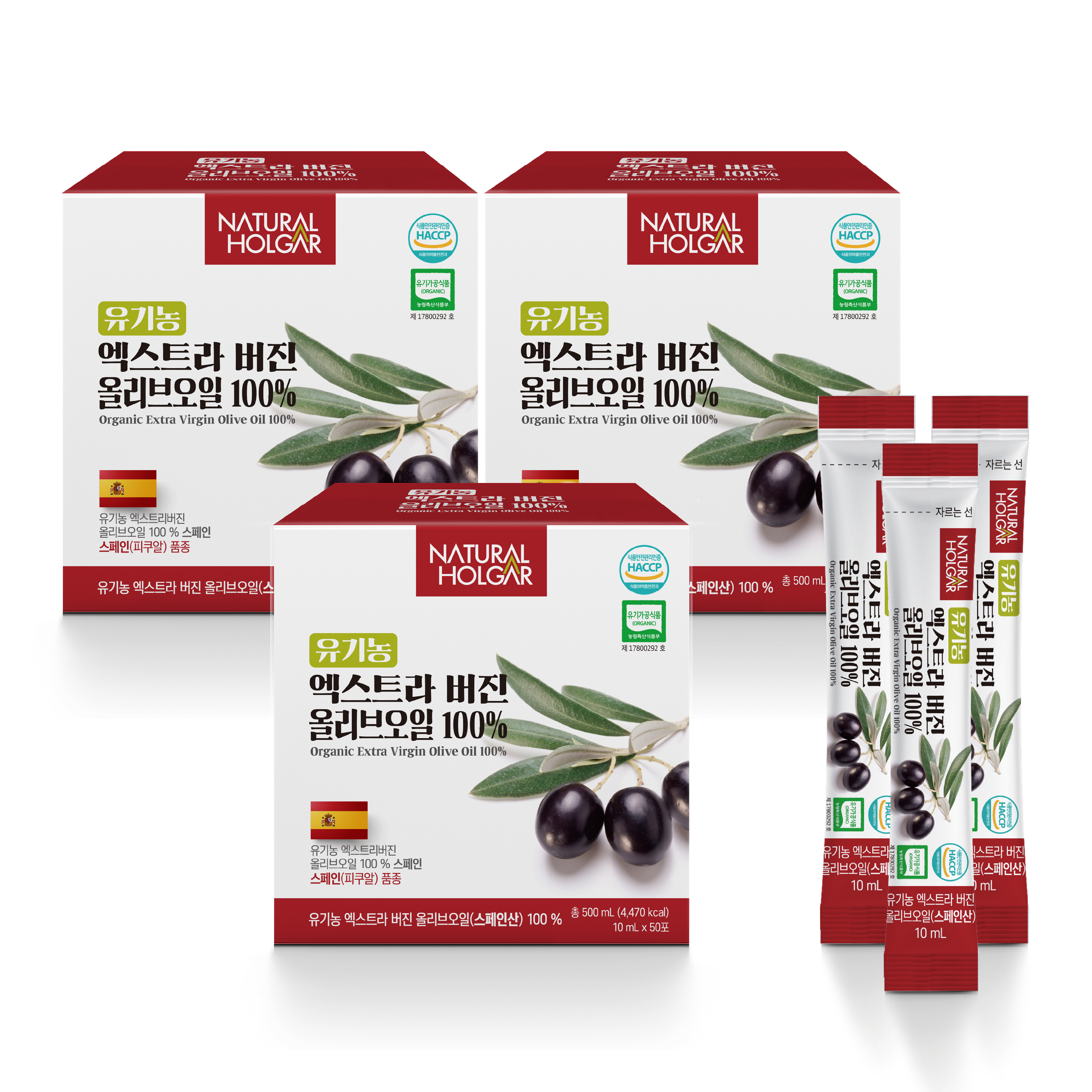 네츄럴올가 유기농 엑스트라버진 올리브오일 100% 스틱 스페인 500ml, 3개