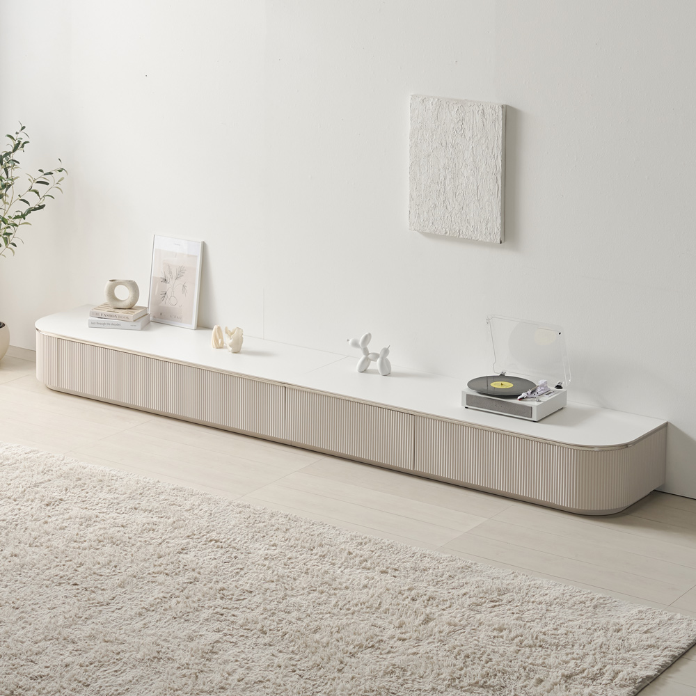 낮은 세라믹거실장 100인치 템바보드 폭넓은 TV거실장 티비다이 3200, 화이트