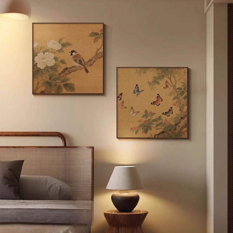 동양화 그림 액자 벽장식 거실 복도 인테리어 벽화 A 꽃과새 40x40 / 9mm 패브릭 - 상세 이미지 3