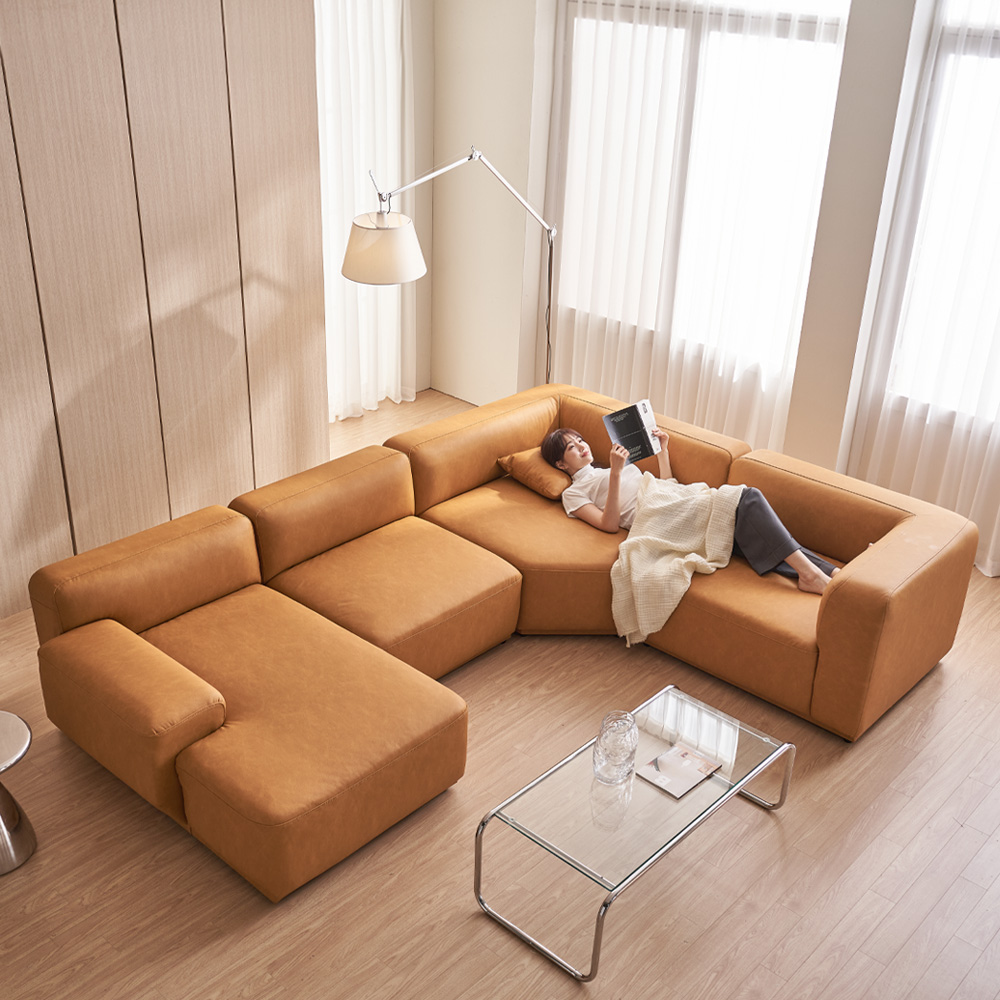 케이하우스홀드 켄지 모듈 5인 코너 카우치형 소파 국내제작 가죽 실리콘레더 소파