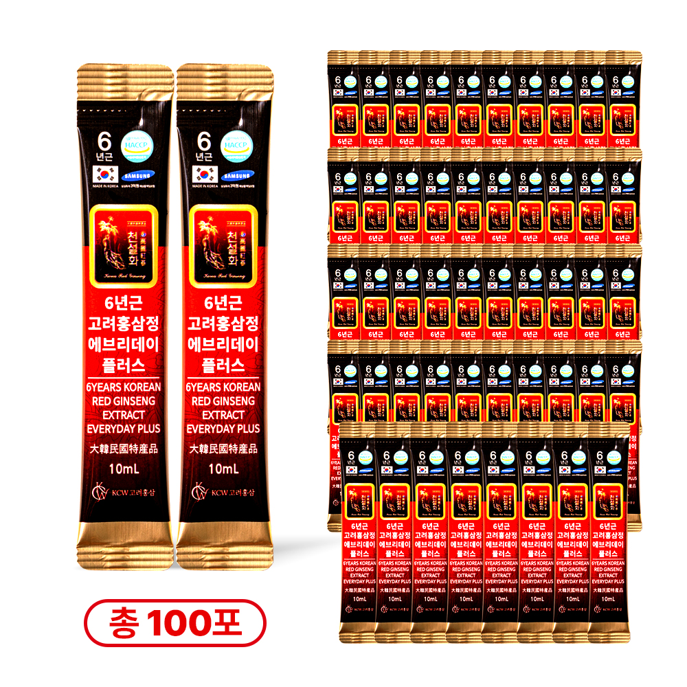 천설화 6년근 고려홍삼정 에브리데이 플러스 실속형 홍삼스틱 10ml 100포, 1개