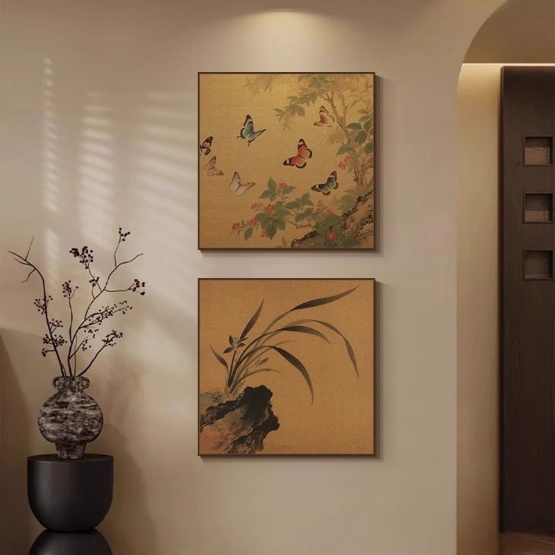 동양화 그림 액자 벽장식 거실 복도 인테리어 벽화 A 꽃과새 40x40 / 9mm 패브릭 - 상세 이미지 2