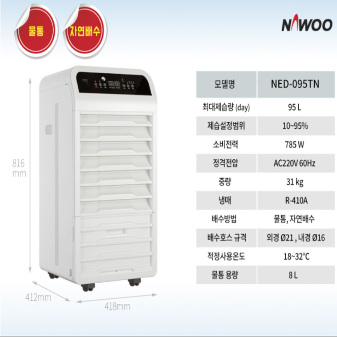 1등급 산업용제습기 업소용 공장 창고 지하 95리터 대용량 제습기 - 상세 이미지 3