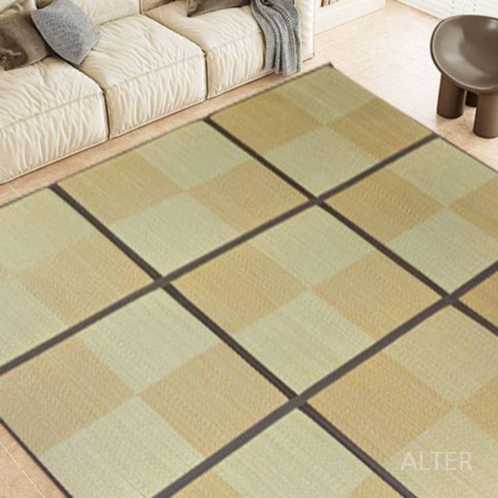 왕골 매트 고풍스런 도트 돗자리 카페트 거실 줄무늬 도트 패턴 195x195cm (9칸)+수납가방 - 상세 이미지 3