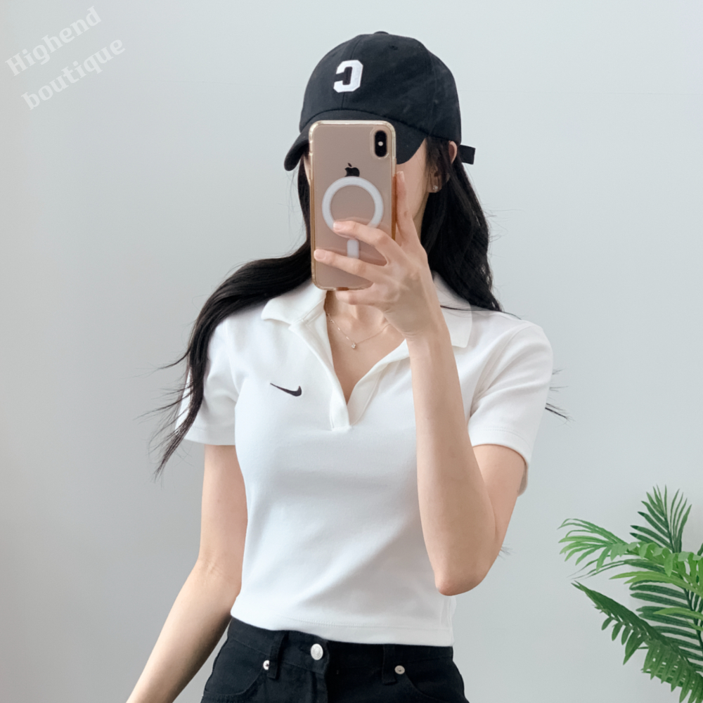 나이키 크롭 반팔 여성 슬림핏 티셔츠 화이트, 75 - 상세 이미지 3