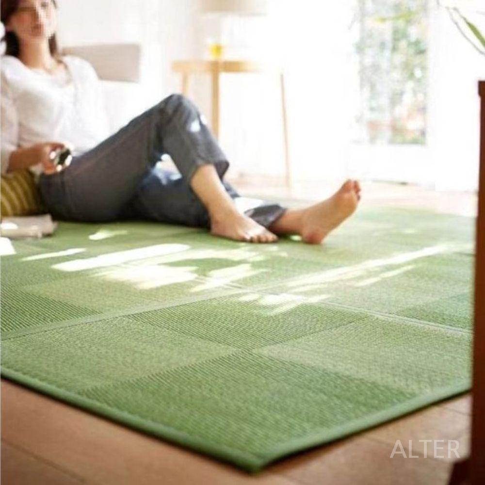 왕골 매트 고풍스런 도트 돗자리 카페트 거실 줄무늬 도트 패턴 195x195cm (9칸)+수납가방 이미지 6