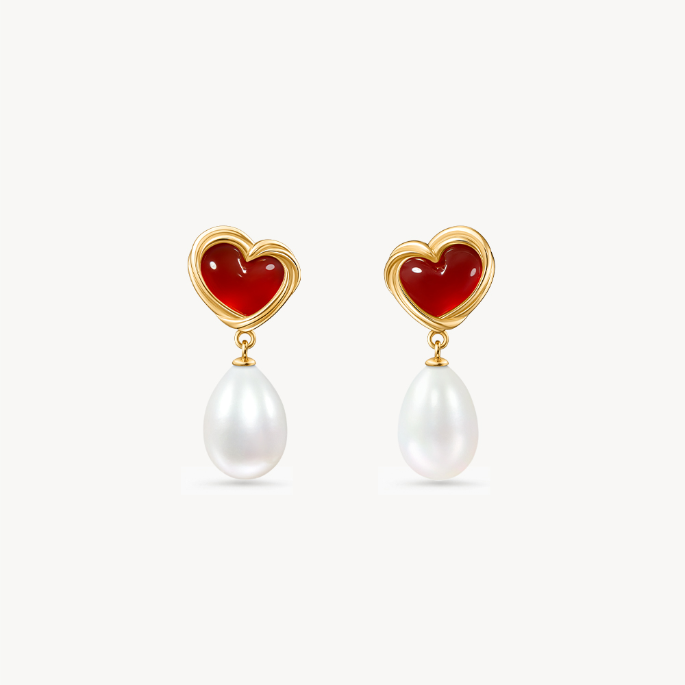 롤라로즈 Cookie Heart 커넬리언 하트 진주 여성 드롭귀걸이 LR62303 - 메인 이미지