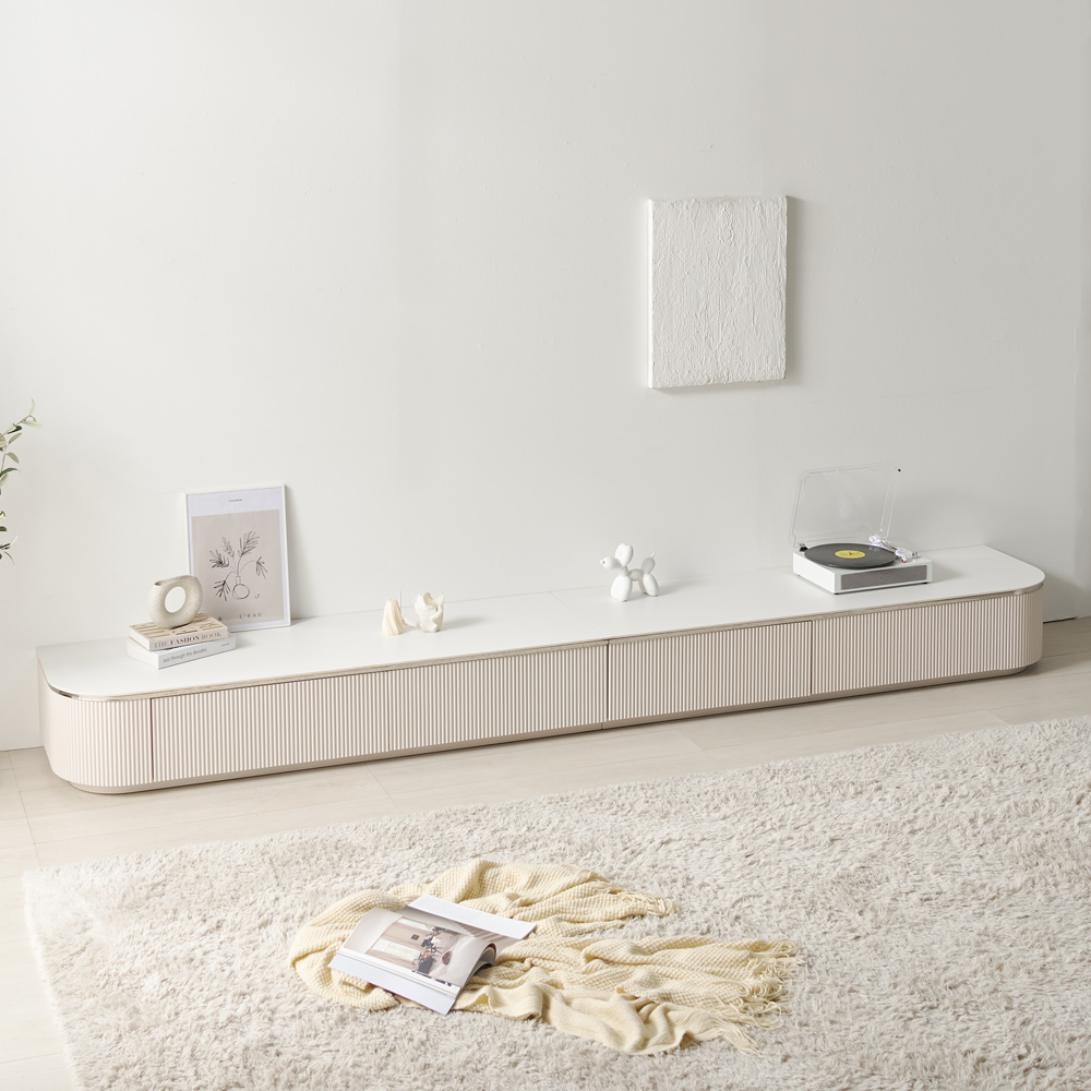 낮은 세라믹거실장 100인치 템바보드 폭넓은 TV거실장 티비다이 3200, 화이트