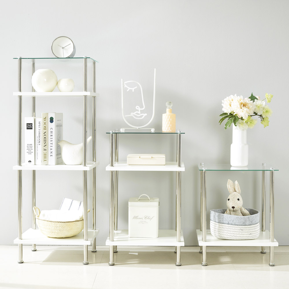 다용도 모듈 스테인리스 선반 350x300x935mm, 4단, 화이트