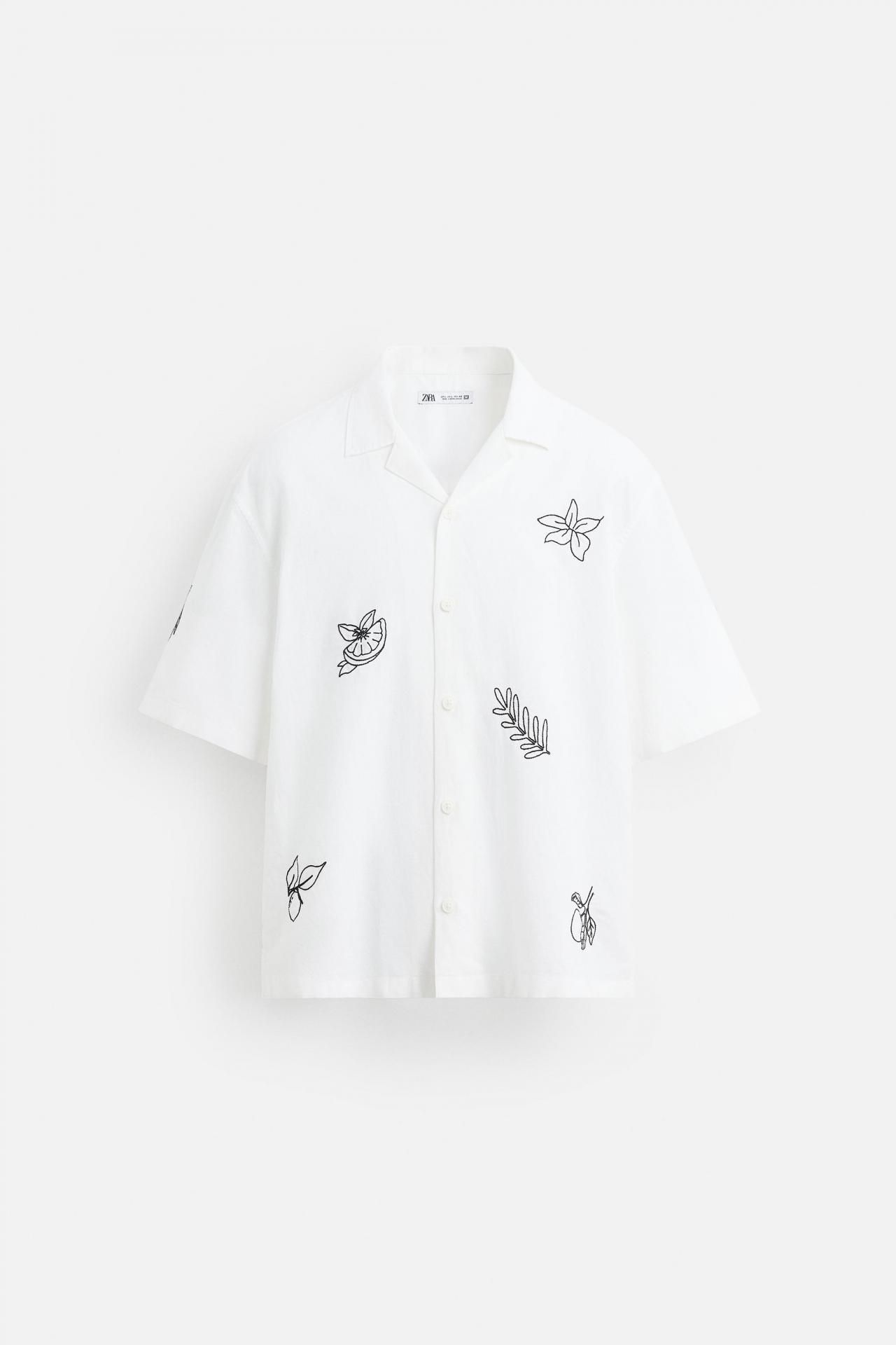 자라 자수 코튼 리넨 셔츠 1063/311 WHITE
