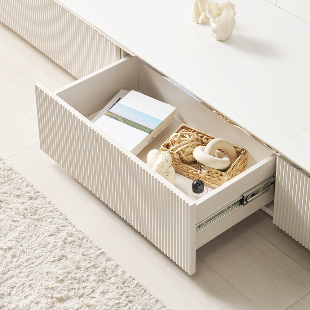 낮은 세라믹거실장 100인치 템바보드 폭넓은 TV거실장 티비다이 3200, 화이트