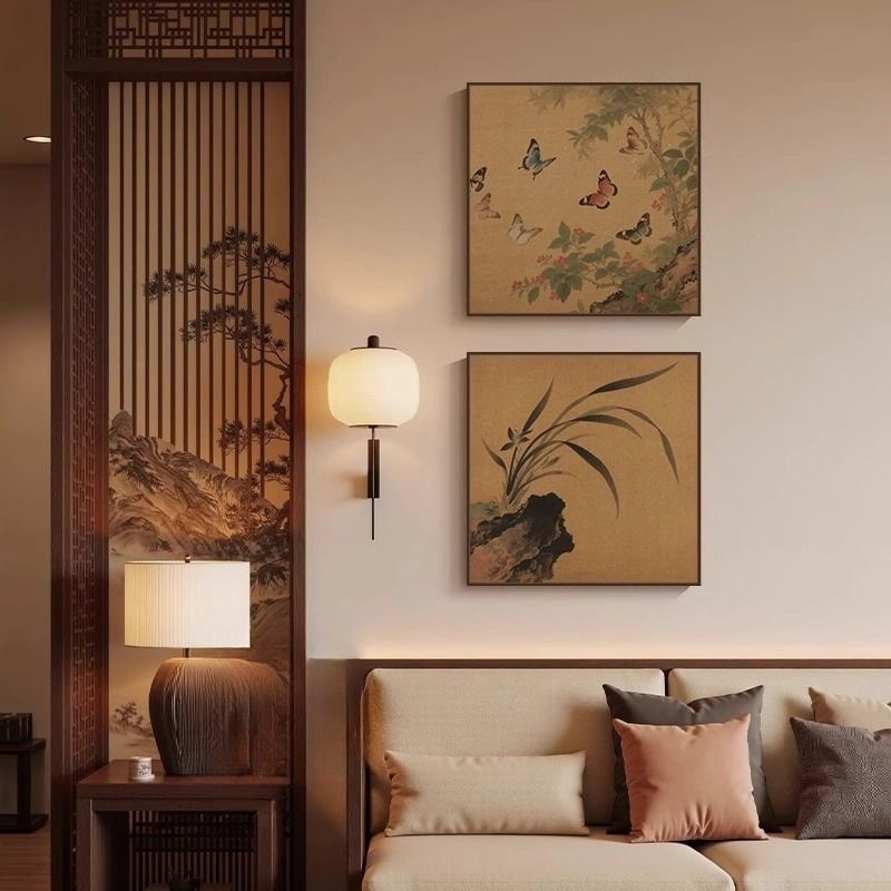 동양화 그림 액자 벽장식 거실 복도 인테리어 벽화 A 꽃과새 40x40 / 9mm 패브릭 - 메인 이미지