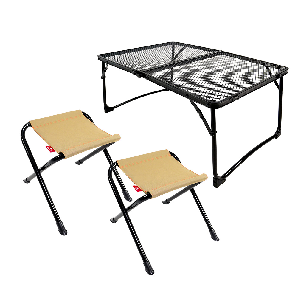 아이두젠 아이언메쉬 캠핑 접이식 휴대용 테이블 일반형 + BBQ 체어 2개