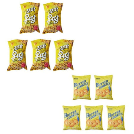 노브랜드 꼬마 오징어땅콩 270g x5개 + 부드러운 버터쿠키 330g x5개 학교 사무실 탕비실 간식 과자