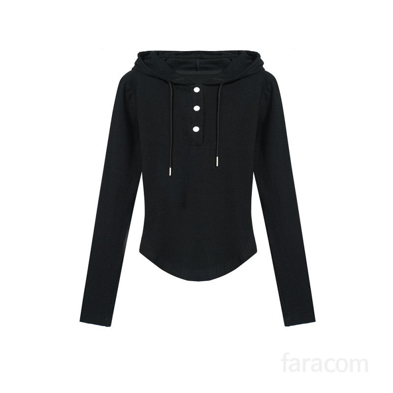여자 데일리 루즈핏 솔리드 버튼 후드티 긴팔 티셔츠 편안한 면스판 헨리넥 코튼 기본 캐주얼 일상룩 후드티셔츠 봄 가을 8223 - 상세 이미지 5