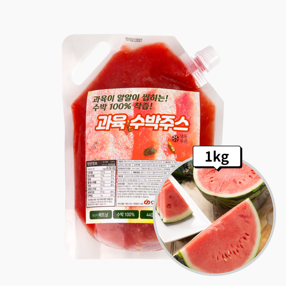 지엔씨 과육 수박주스 1kg 과일음료 리얼수박 땡모반 쥬스 여름메뉴 스파우트팩 - 상품 이미지