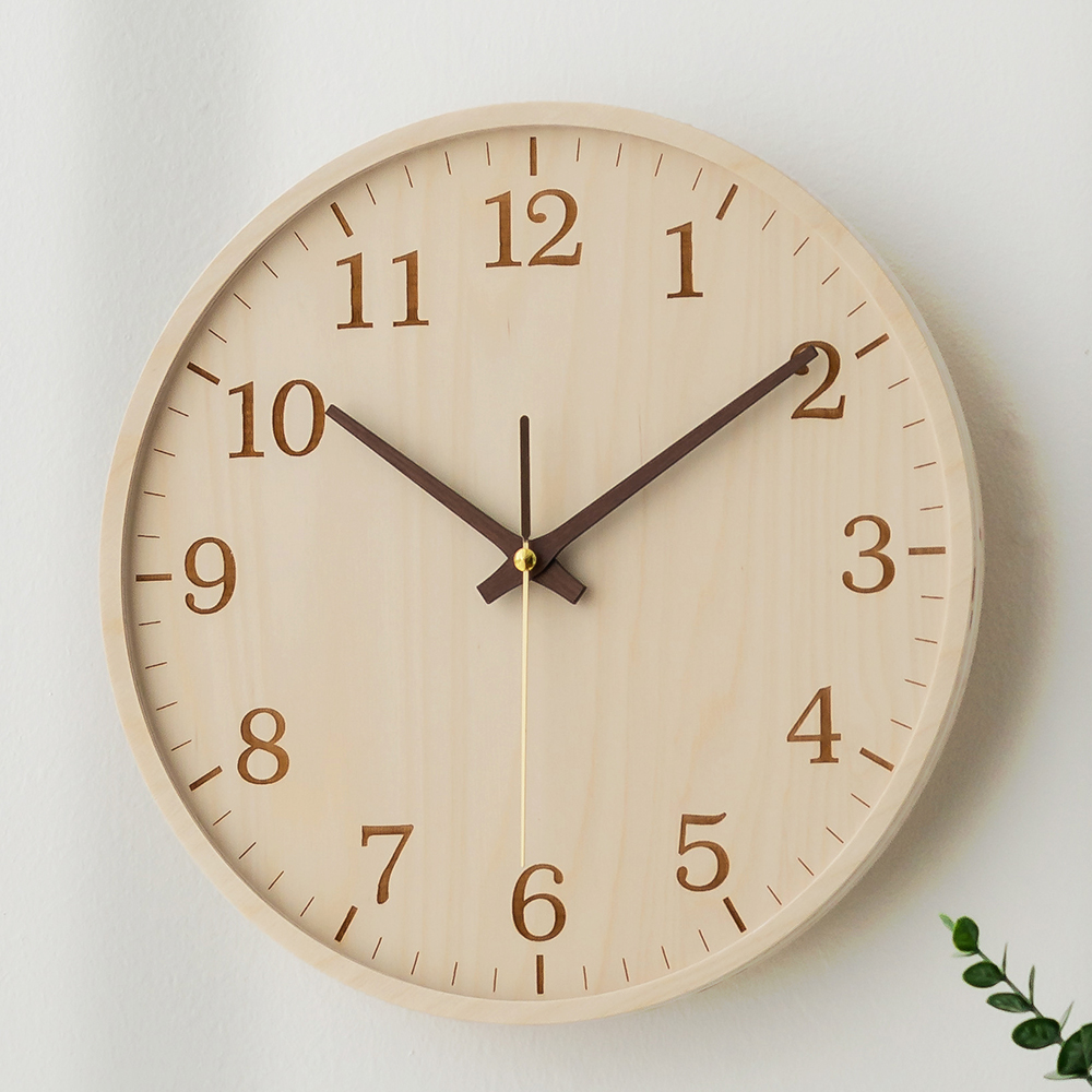 국산 플라이토 자작나무 무소음 인테리어 벽시계 우드 디자인 거실 벽걸이시계 선물 30cm