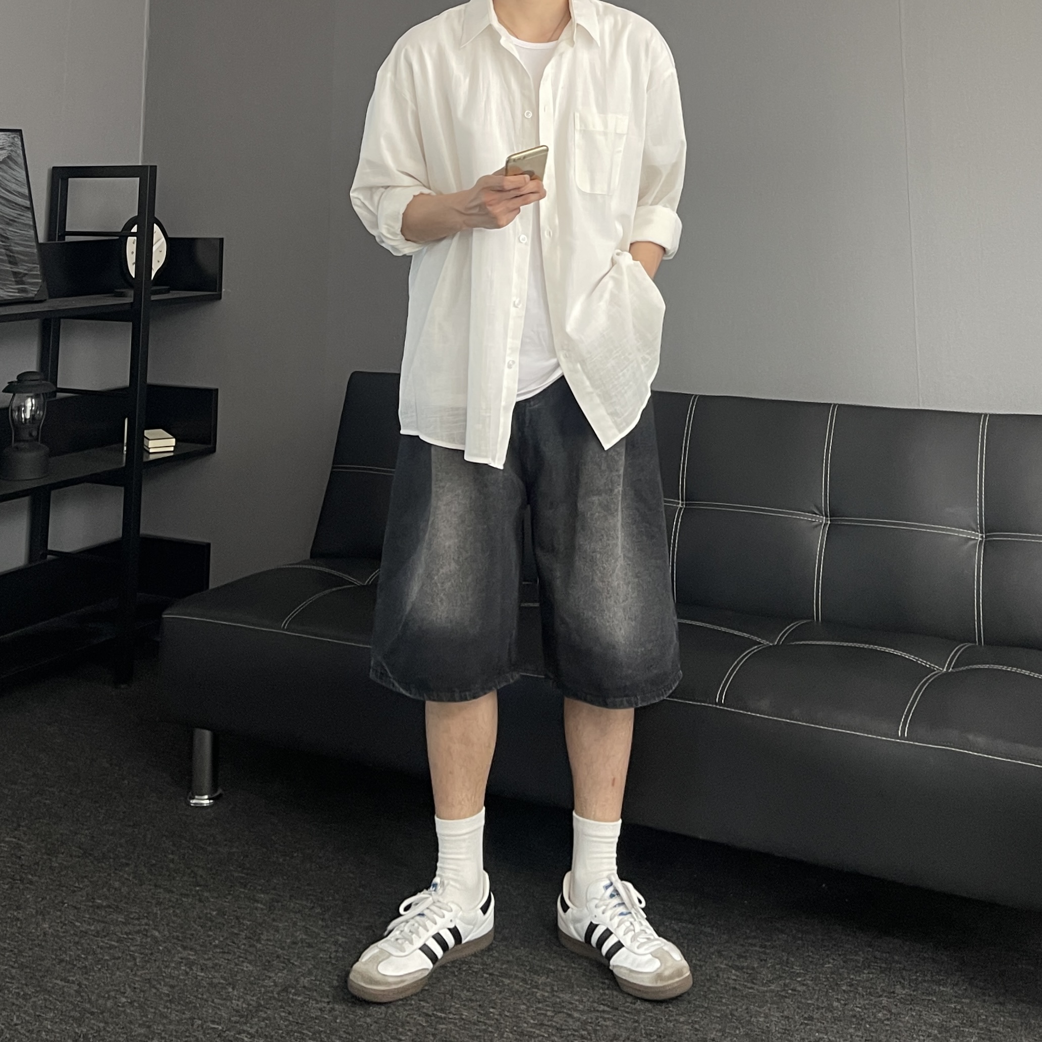 남자청반바지 남자7부청바지 버뮤다데님팬츠 이미지 6