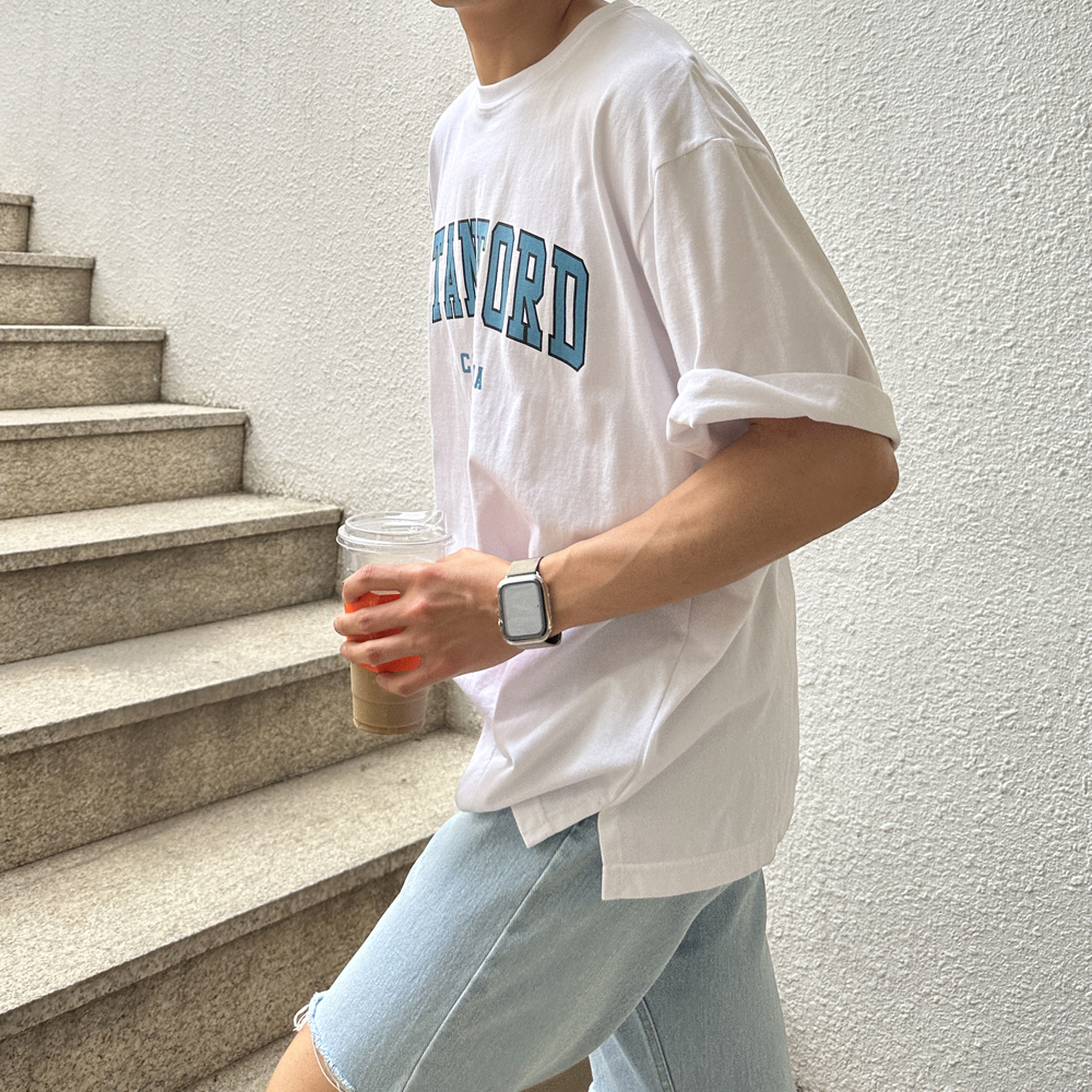 남자 반팔티 레터링 여름 쿨 티셔츠 남자 오버핏 반팔 - 상세 이미지 2