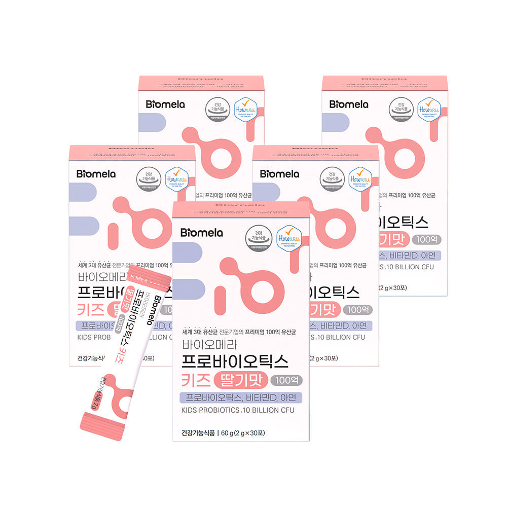 N배송 바이오메라 프로바이오틱스 키즈 딸기맛 100억 30포, 5개