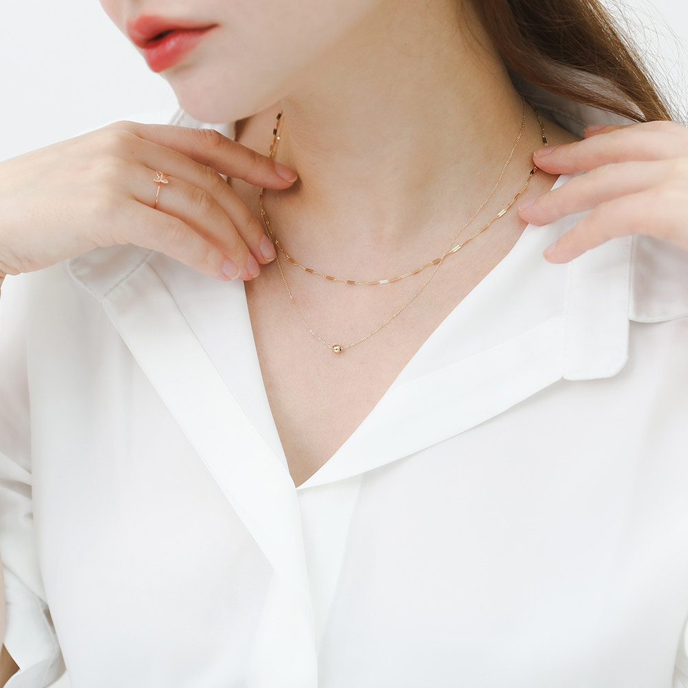 14케이 목걸이 두줄 금볼 목걸이 연장줄 금은방 목걸이 로즈 골드 - 상세 이미지 4
