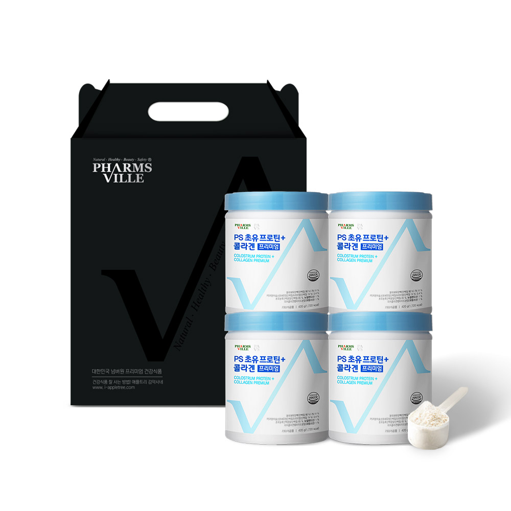 (선물세트) PS 초유 프로틴+콜라겐 프리미엄 저분자 분리유청 단백질 초유단백질 420g, 4개