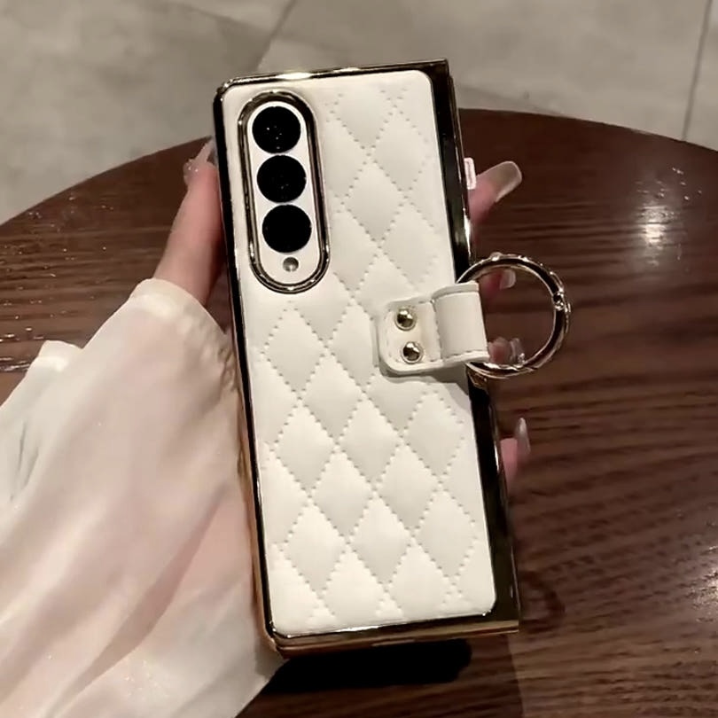 가죽 케이스 범퍼 스트랩 풀커버 전면 강화유리 필름 보호 카메라 폴더 화이트, 갤럭시Z 폴드3 - 상품 이미지