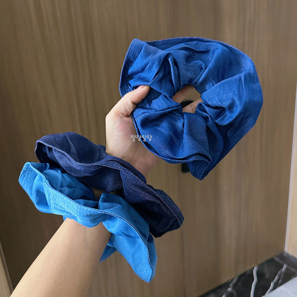 블루 데님 곱창밴드 청 머리끈 똥머리 곱창끈 심플 스크런치 - 상세 이미지 4