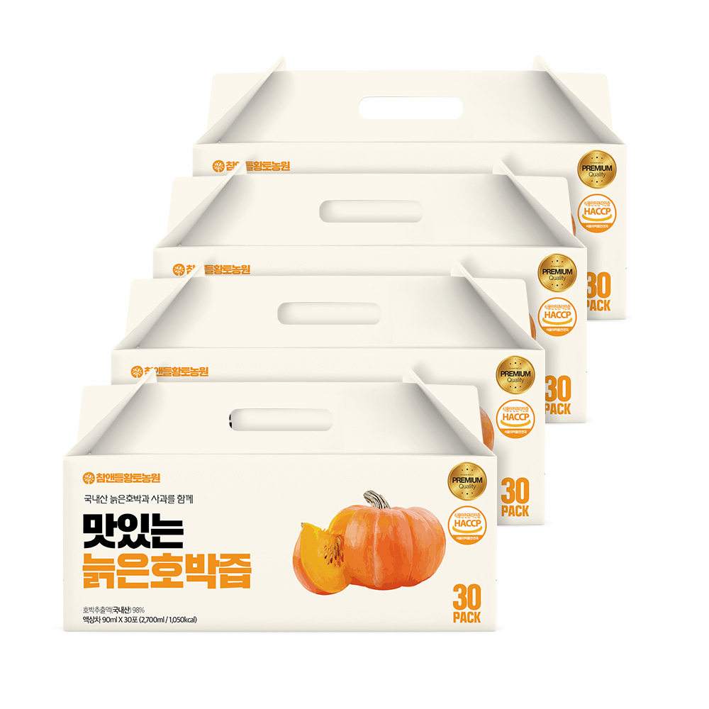 [국내산] 참앤들황토농원 국내산 맛있는 늙은 호박즙 90ml 30포, 4개